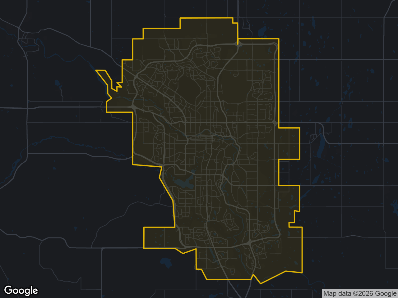 Map of Calgary, Alberta, with the city limits outlined